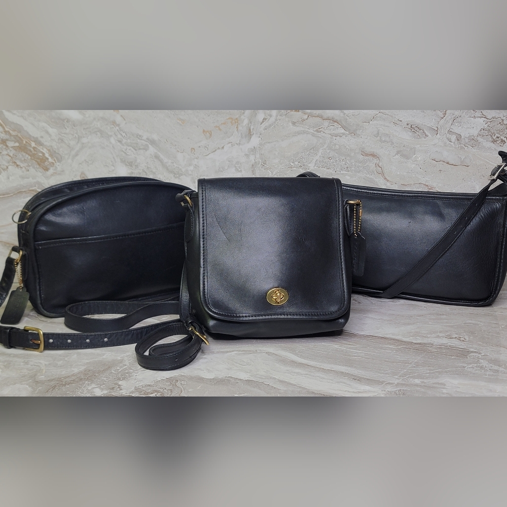 Rare Vintage Coach Collection of 3 Black Bags Purses 9076, 9760, 9071 - Leather